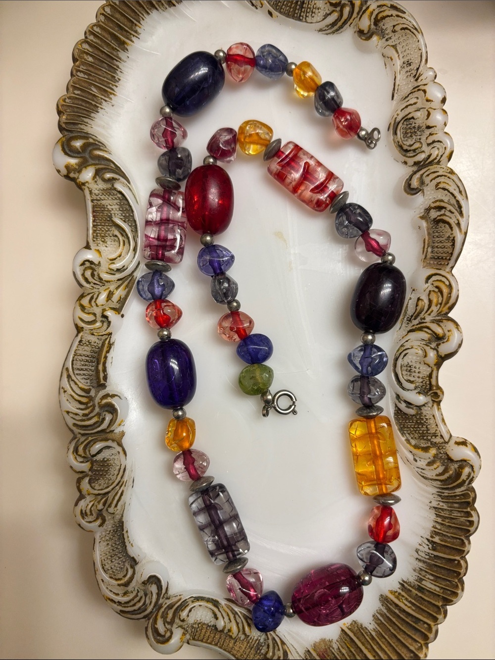 Vintage Colorful Glass Bead Necklace — Multicolor Statement Jewelry